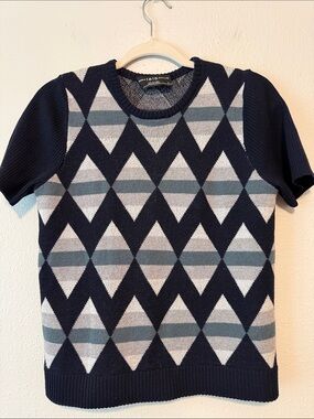 Pringle Navy, Gray & Light Blue Argyle Crewneck Sweater
